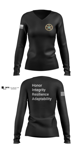 Womens Long Sleeve Vneck Shirt, Apex Security and Investigations, , Teamtime, Team time, sublimation, custom sports apparel, team uniforms, spirit wear, spiritwear, sports uniforms, custom shirts, team store, custom team store, fundraiser sports, apparel fundraiser
