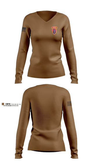 Womens Long Sleeve Vneck Shirt, 2/54th SFAB, Army, Teamtime, Team time, sublimation, custom sports apparel, team uniforms, spirit wear, spiritwear, sports uniforms, custom shirts, team store, custom team store, fundraiser sports, apparel fundraiser