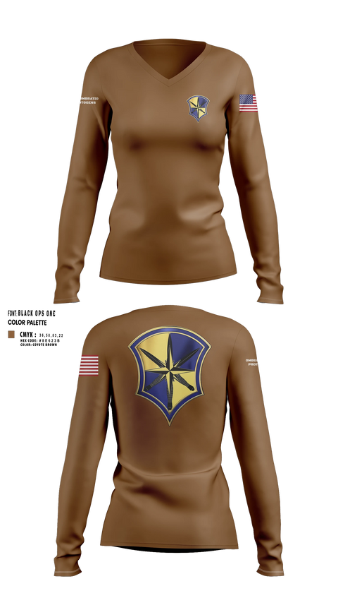 Womens Long Sleeve Vneck Shirt, AOSD, Army, Teamtime, Team time, sublimation, custom sports apparel, team uniforms, spirit wear, spiritwear, sports uniforms, custom shirts, team store, custom team store, fundraiser sports, apparel fundraiser