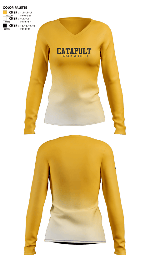 Womens Long Sleeve Vneck Shirt, Catapult Track & Field, Track & Field, Teamtime, Team time, sublimation, custom sports apparel, team uniforms, spirit wear, spiritwear, sports uniforms, custom shirts, team store, custom team store, fundraiser sports, apparel fundraiser