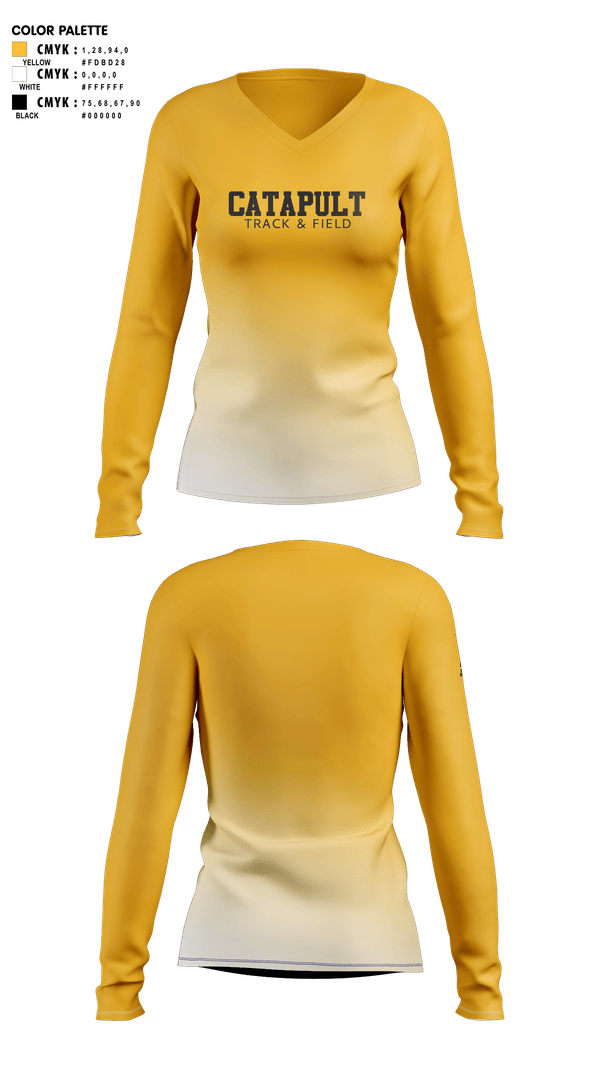 Womens Long Sleeve Vneck Shirt, Catapult Track & Field, Track & Field, Teamtime, Team time, sublimation, custom sports apparel, team uniforms, spirit wear, spiritwear, sports uniforms, custom shirts, team store, custom team store, fundraiser sports, apparel fundraiser