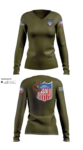 Womens Long Sleeve Vneck Shirt, Agif board, Army, Teamtime, Team time, sublimation, custom sports apparel, team uniforms, spirit wear, spiritwear, sports uniforms, custom shirts, team store, custom team store, fundraiser sports, apparel fundraiser