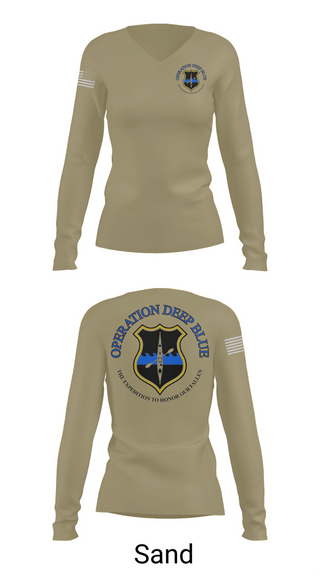 Womens Long Sleeve Vneck Shirt, Operation Deep Blue, , Teamtime, Team time, sublimation, custom sports apparel, team uniforms, spirit wear, spiritwear, sports uniforms, custom shirts, team store, custom team store, fundraiser sports, apparel fundraiser