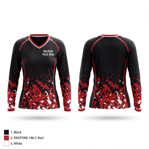 Womens Long Sleeve Vneck Shirt, Norfolk York Rite, Spirit Store, Teamtime, Team time, sublimation, custom sports apparel, team uniforms, spirit wear, spiritwear, sports uniforms, custom shirts, team store, custom team store, fundraiser sports, apparel fundraiser