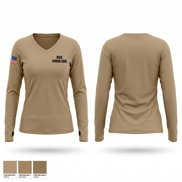 Womens Long Sleeve Vneck Shirt, HSC 449th ASB, National Guard, Teamtime, Team time, sublimation, custom sports apparel, team uniforms, spirit wear, spiritwear, sports uniforms, custom shirts, team store, custom team store, fundraiser sports, apparel fundraiser
