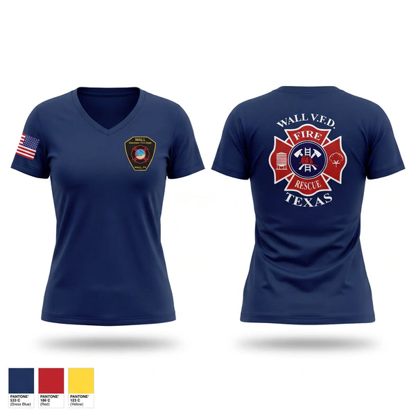 Womens Short Sleeve Vneck Shirt, Wall Volunteer Fire Department, Fire Department, Teamtime, Team time, sublimation, custom sports apparel, team uniforms, spirit wear, spiritwear, sports uniforms, custom shirts, team store, custom team store, fundraiser sports, apparel fundraiser