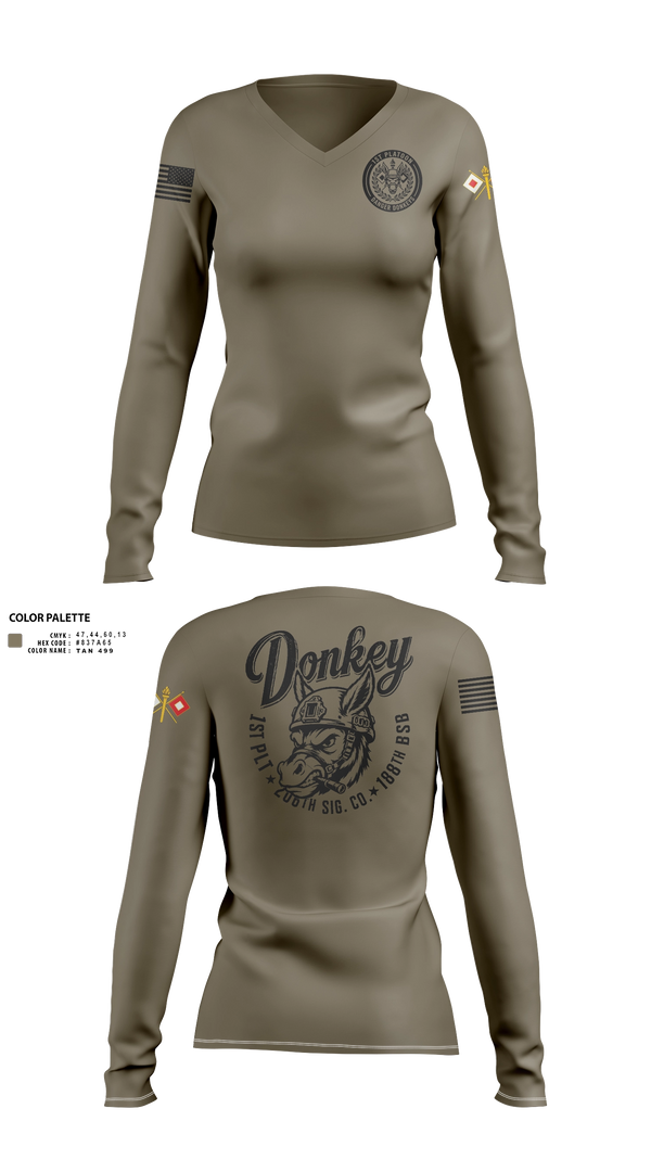Womens Long Sleeve Vneck Shirt, 206th Sig Co., Army, Teamtime, Team time, sublimation, custom sports apparel, team uniforms, spirit wear, spiritwear, sports uniforms, custom shirts, team store, custom team store, fundraiser sports, apparel fundraiser