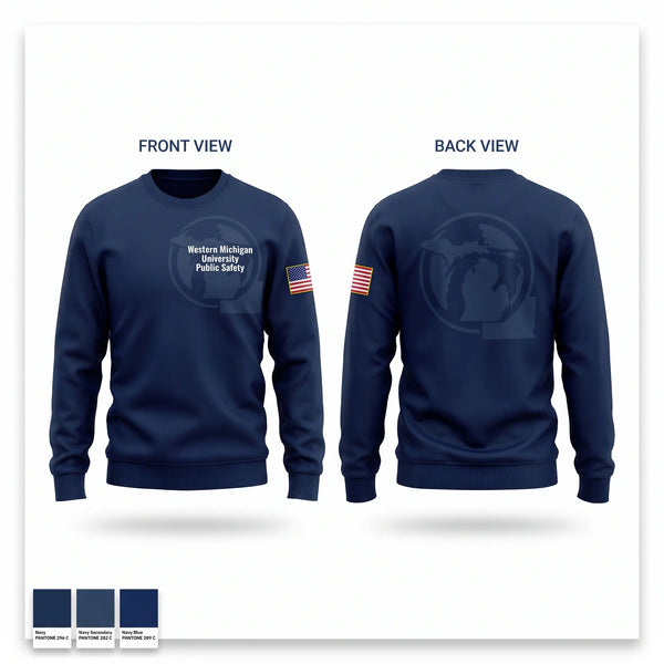 Crew Neck Sweatshirt, Western Michigan University Public Safety, Police, Teamtime, Team time, sublimation, custom sports apparel, team uniforms, spirit wear, spiritwear, sports uniforms, custom shirts, team store, custom team store, fundraiser sports, apparel fundraiser