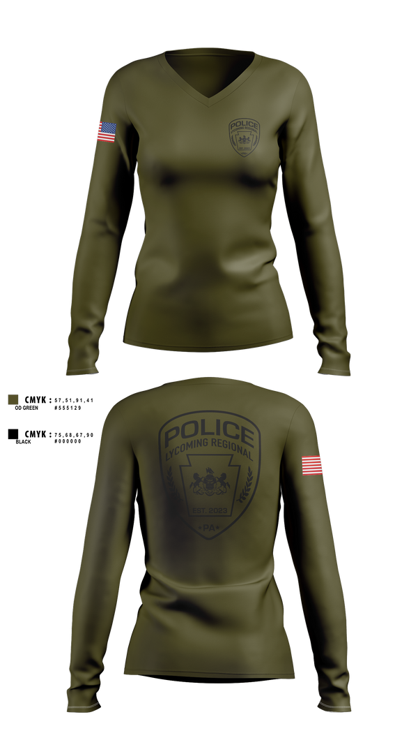 Womens Long Sleeve Vneck Shirt, Lycoming Regional Police Department, Police, Teamtime, Team time, sublimation, custom sports apparel, team uniforms, spirit wear, spiritwear, sports uniforms, custom shirts, team store, custom team store, fundraiser sports, apparel fundraiser