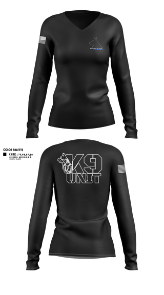 Womens Long Sleeve Vneck Shirt, K-9 Unit, Police, Teamtime, Team time, sublimation, custom sports apparel, team uniforms, spirit wear, spiritwear, sports uniforms, custom shirts, team store, custom team store, fundraiser sports, apparel fundraiser