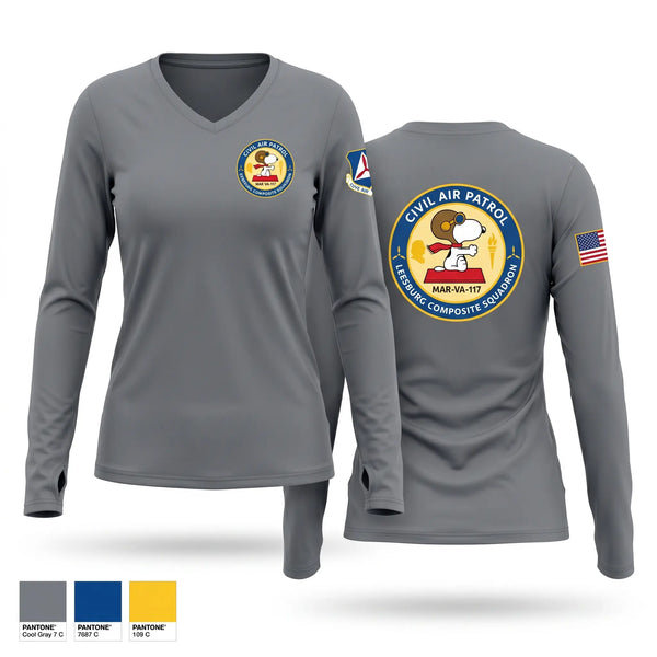Womens Long Sleeve Vneck Shirt, Leesburg Composite Squadron, Air Force, Teamtime, Team time, sublimation, custom sports apparel, team uniforms, spirit wear, spiritwear, sports uniforms, custom shirts, team store, custom team store, fundraiser sports, apparel fundraiser