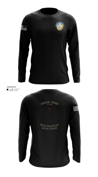 Long Sleeve Performance Shirt, 1-7 Cavlary Division Apache Troop Blue Platoon Recon Junkies, Army, Teamtime, Team time, sublimation, custom sports apparel, team uniforms, spirit wear, spiritwear, sports uniforms, custom shirts, team store, custom team store, fundraiser sports, apparel fundraiser