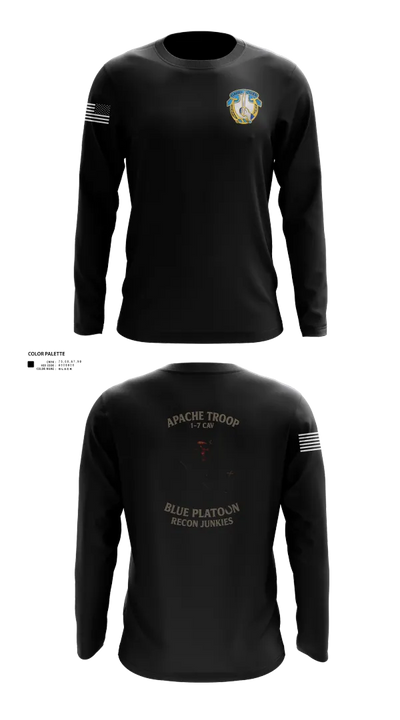 1-7 Cavlary Division Apache Troop Blue Platoon Recon Junkies Long Sleeve Performance Shirt 21
