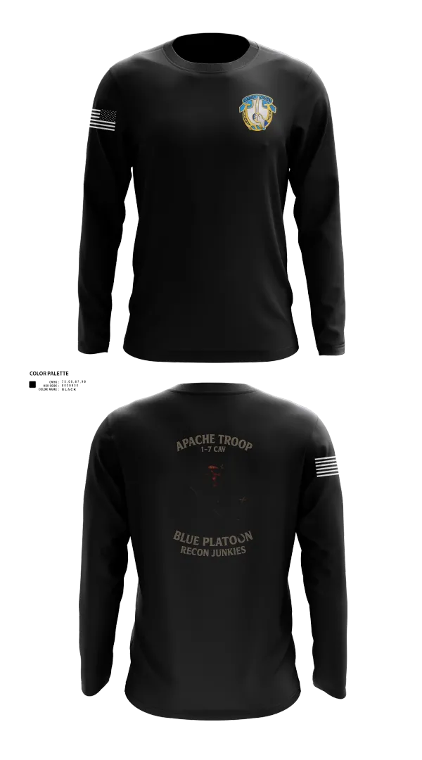 Long Sleeve Performance Shirt, 1-7 Cavlary Division Apache Troop Blue Platoon Recon Junkies, Army, Teamtime, Team time, sublimation, custom sports apparel, team uniforms, spirit wear, spiritwear, sports uniforms, custom shirts, team store, custom team store, fundraiser sports, apparel fundraiser