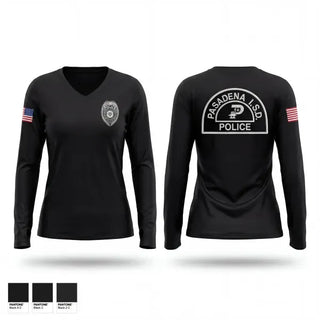 Womens Long Sleeve Vneck Shirt, Pasadena I.S.D., Police, Teamtime, Team time, sublimation, custom sports apparel, team uniforms, spirit wear, spiritwear, sports uniforms, custom shirts, team store, custom team store, fundraiser sports, apparel fundraiser