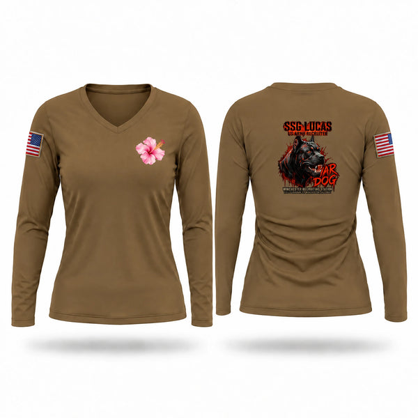 Womens Long Sleeve Vneck Shirt, 1B5W Winchester recruiting station, Army, Teamtime, Team time, sublimation, custom sports apparel, team uniforms, spirit wear, spiritwear, sports uniforms, custom shirts, team store, custom team store, fundraiser sports, apparel fundraiser