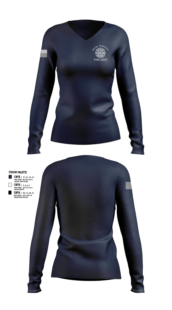 Womens Long Sleeve Vneck Shirt, Wayne Township Volunteer Fire Department, Fire Department, Teamtime, Team time, sublimation, custom sports apparel, team uniforms, spirit wear, spiritwear, sports uniforms, custom shirts, team store, custom team store, fundraiser sports, apparel fundraiser