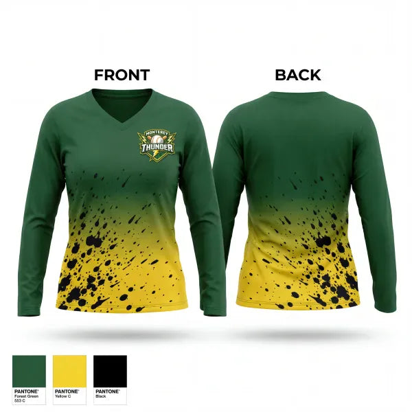 Womens Long Sleeve Vneck Shirt, Thunder, Baseball, Teamtime, Team time, sublimation, custom sports apparel, team uniforms, spirit wear, spiritwear, sports uniforms, custom shirts, team store, custom team store, fundraiser sports, apparel fundraiser