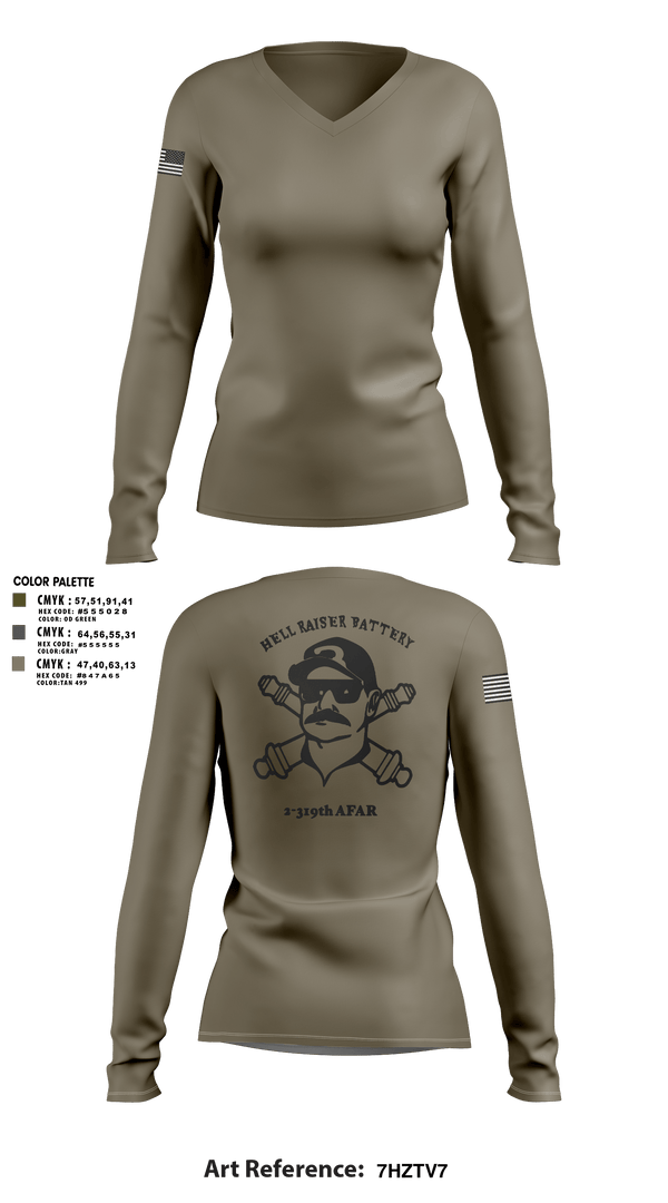 Women's Long Sleeve Vneck Shirt, HHB 2-319 AFAR, Army, Teamtime, Team time, sublimation, custom sports apparel, team uniforms, spirit wear, spiritwear, sports uniforms, custom shirts, team store, custom team store, fundraiser sports, apparel fundraiser