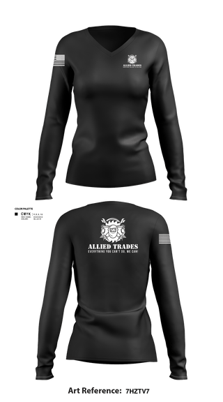 Women's Long Sleeve Vneck Shirt, ALLIED TRADES, National Guard, Teamtime, Team time, sublimation, custom sports apparel, team uniforms, spirit wear, spiritwear, sports uniforms, custom shirts, team store, custom team store, fundraiser sports, apparel fundraiser