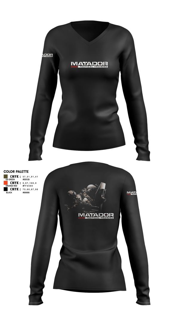 Women's Long Sleeve Vneck Shirt, Matador Tactical, , Teamtime, Team time, sublimation, custom sports apparel, team uniforms, spirit wear, spiritwear, sports uniforms, custom shirts, team store, custom team store, fundraiser sports, apparel fundraiser