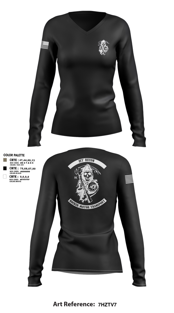 Womens Long Sleeve Vneck Shirt, 1st Recon, Marines, Teamtime, Team time, sublimation, custom sports apparel, team uniforms, spirit wear, spiritwear, sports uniforms, custom shirts, team store, custom team store, fundraiser sports, apparel fundraiser