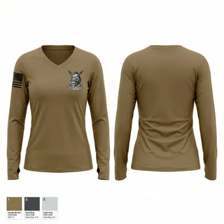 Womens Long Sleeve Vneck Shirt, Warthog, Army, Teamtime, Team time, sublimation, custom sports apparel, team uniforms, spirit wear, spiritwear, sports uniforms, custom shirts, team store, custom team store, fundraiser sports, apparel fundraiser