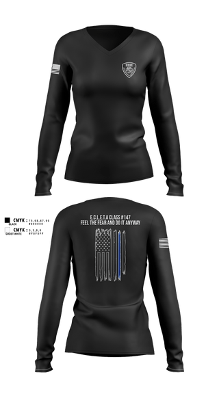 Womens Long Sleeve Vneck Shirt, ECC Law Enforcement Training Academy, Police, Teamtime, Team time, sublimation, custom sports apparel, team uniforms, spirit wear, spiritwear, sports uniforms, custom shirts, team store, custom team store, fundraiser sports, apparel fundraiser