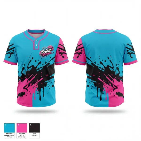 Two Button Softball Jersey, Beloit Venom, Softball, Teamtime, Team time, sublimation, custom sports apparel, team uniforms, spirit wear, spiritwear, sports uniforms, custom shirts, team store, custom team store, fundraiser sports, apparel fundraiser