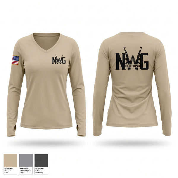 Womens Long Sleeve Vneck Shirt, 4th brigade, Army, Teamtime, Team time, sublimation, custom sports apparel, team uniforms, spirit wear, spiritwear, sports uniforms, custom shirts, team store, custom team store, fundraiser sports, apparel fundraiser