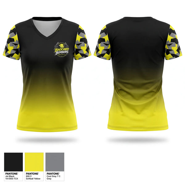 Womens Short Sleeve Vneck Shirt, Backyard Bombers, Softball, Teamtime, Team time, sublimation, custom sports apparel, team uniforms, spirit wear, spiritwear, sports uniforms, custom shirts, team store, custom team store, fundraiser sports, apparel fundraiser