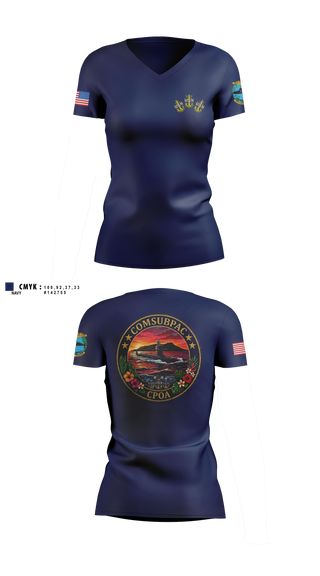 Womens Short Sleeve Vneck Shirt, COMSUBPAC CPOA, Navy, Teamtime, Team time, sublimation, custom sports apparel, team uniforms, spirit wear, spiritwear, sports uniforms, custom shirts, team store, custom team store, fundraiser sports, apparel fundraiser