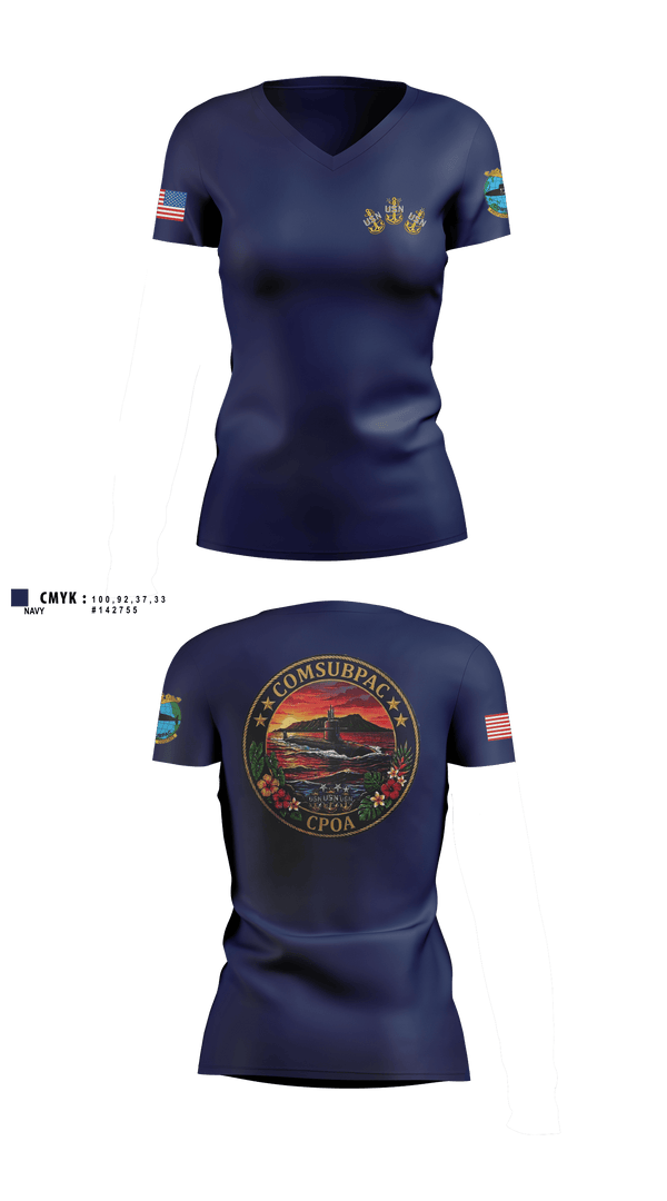 Womens Short Sleeve Vneck Shirt, COMSUBPAC CPOA, Navy, Teamtime, Team time, sublimation, custom sports apparel, team uniforms, spirit wear, spiritwear, sports uniforms, custom shirts, team store, custom team store, fundraiser sports, apparel fundraiser