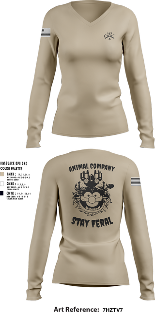 Womens Long Sleeve Vneck Shirt, A Co 1/167, Army, Teamtime, Team time, sublimation, custom sports apparel, team uniforms, spirit wear, spiritwear, sports uniforms, custom shirts, team store, custom team store, fundraiser sports, apparel fundraiser