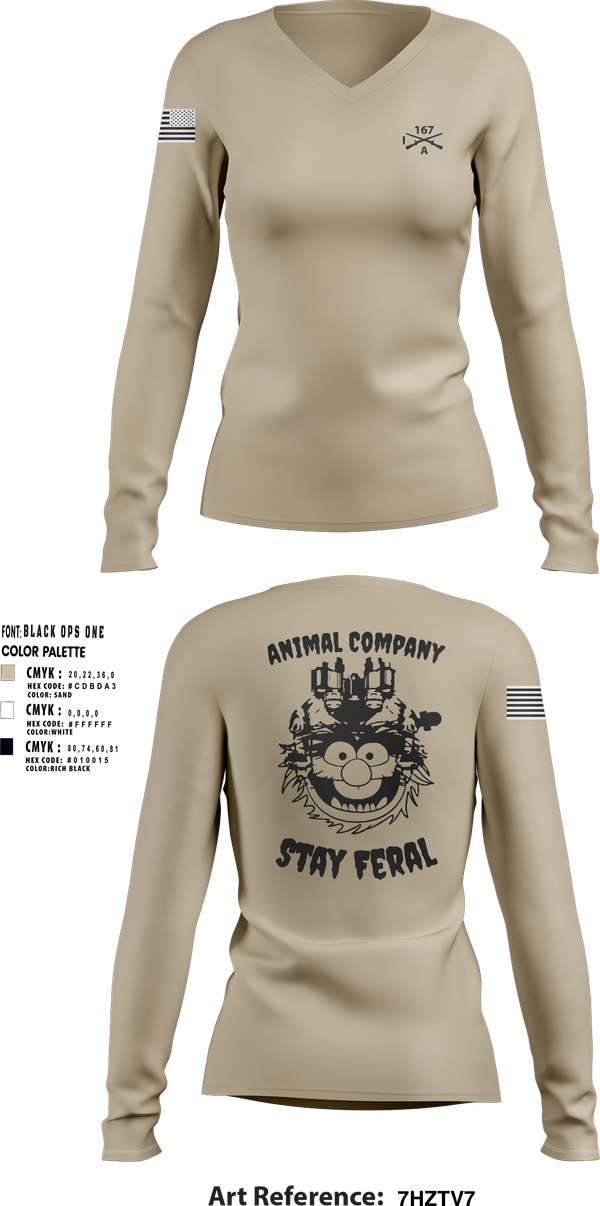 Womens Long Sleeve Vneck Shirt, A Co 1/167, Army, Teamtime, Team time, sublimation, custom sports apparel, team uniforms, spirit wear, spiritwear, sports uniforms, custom shirts, team store, custom team store, fundraiser sports, apparel fundraiser
