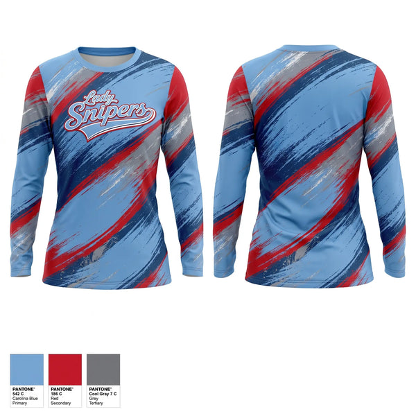 Long Sleeve Performance Shirt, Lady Snipers, Softball, Teamtime, Team time, sublimation, custom sports apparel, team uniforms, spirit wear, spiritwear, sports uniforms, custom shirts, team store, custom team store, fundraiser sports, apparel fundraiser