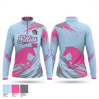 Quarter Zip Jacket, Fillies, Softball, Teamtime, Team time, sublimation, custom sports apparel, team uniforms, spirit wear, spiritwear, sports uniforms, custom shirts, team store, custom team store, fundraiser sports, apparel fundraiser