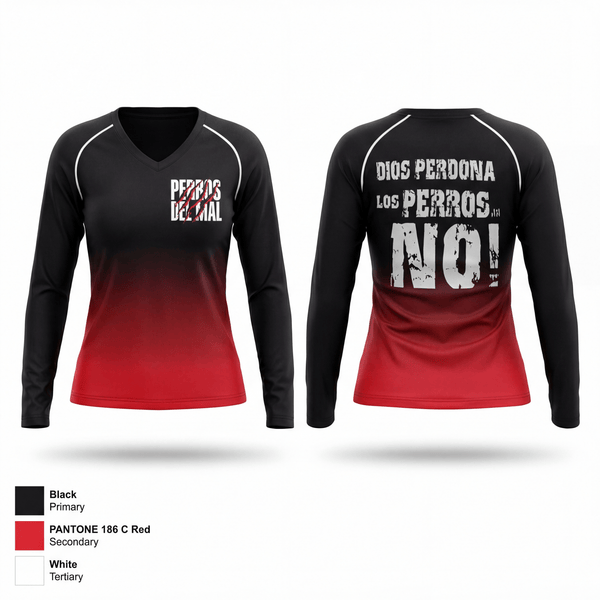 Womens Long Sleeve Vneck Shirt, PERROS DEL MAL, Men's Soccer, Teamtime, Team time, sublimation, custom sports apparel, team uniforms, spirit wear, spiritwear, sports uniforms, custom shirts, team store, custom team store, fundraiser sports, apparel fundraiser