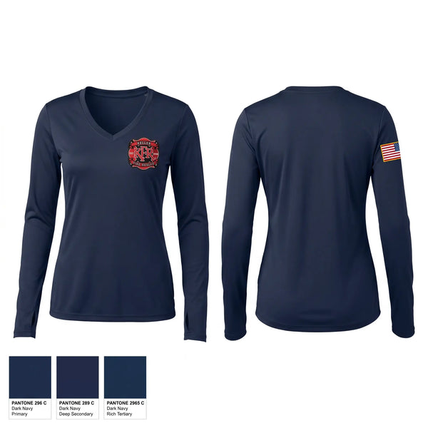 Womens Long Sleeve Vneck Shirt, Southmayd Fire Dept., Fire Department, Teamtime, Team time, sublimation, custom sports apparel, team uniforms, spirit wear, spiritwear, sports uniforms, custom shirts, team store, custom team store, fundraiser sports, apparel fundraiser