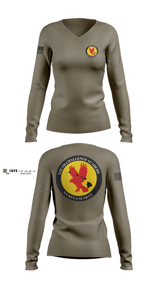 Womens Long Sleeve Vneck Shirt, Youth Challenge Academy, National Guard, Teamtime, Team time, sublimation, custom sports apparel, team uniforms, spirit wear, spiritwear, sports uniforms, custom shirts, team store, custom team store, fundraiser sports, apparel fundraiser