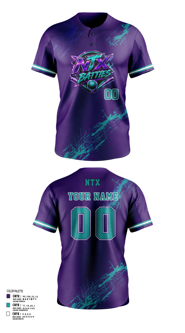 Two Button Softball Jersey, NTX BATTIES, Softball, Teamtime, Team time, sublimation, custom sports apparel, team uniforms, spirit wear, spiritwear, sports uniforms, custom shirts, team store, custom team store, fundraiser sports, apparel fundraiser