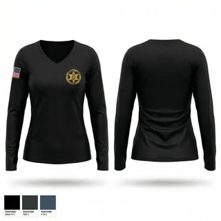 Womens Long Sleeve Vneck Shirt, Pulaski County Sheriff’s Office, Police, Teamtime, Team time, sublimation, custom sports apparel, team uniforms, spirit wear, spiritwear, sports uniforms, custom shirts, team store, custom team store, fundraiser sports, apparel fundraiser