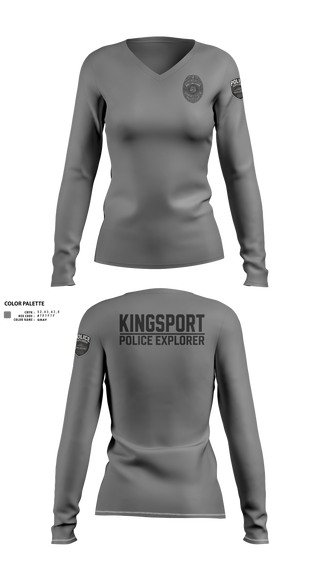 Womens Long Sleeve Vneck Shirt, Kingsport Police Explorer Post, Police, Teamtime, Team time, sublimation, custom sports apparel, team uniforms, spirit wear, spiritwear, sports uniforms, custom shirts, team store, custom team store, fundraiser sports, apparel fundraiser
