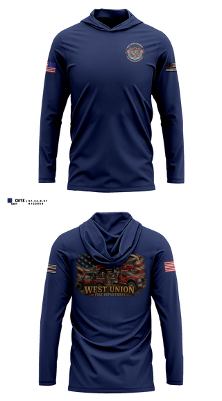 Long Sleeve hooded sunshirt, West Union Community Fire Protection District, Fire Department, Teamtime, Team time, sublimation, custom sports apparel, team uniforms, spirit wear, spiritwear, sports uniforms, custom shirts, team store, custom team store, fundraiser sports, apparel fundraiser