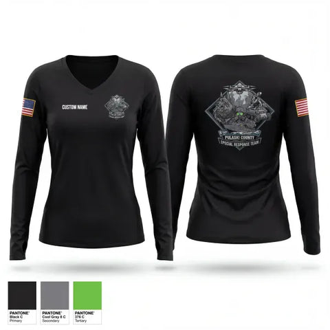 Womens Long Sleeve Vneck Shirt, Pulaski County SRT, Fire Department, Teamtime, Team time, sublimation, custom sports apparel, team uniforms, spirit wear, spiritwear, sports uniforms, custom shirts, team store, custom team store, fundraiser sports, apparel fundraiser