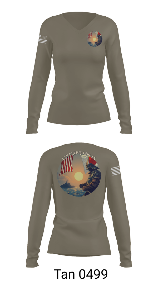 Womens Long Sleeve Vneck Shirt, Uss Preble DDG 88, , Teamtime, Team time, sublimation, custom sports apparel, team uniforms, spirit wear, spiritwear, sports uniforms, custom shirts, team store, custom team store, fundraiser sports, apparel fundraiser