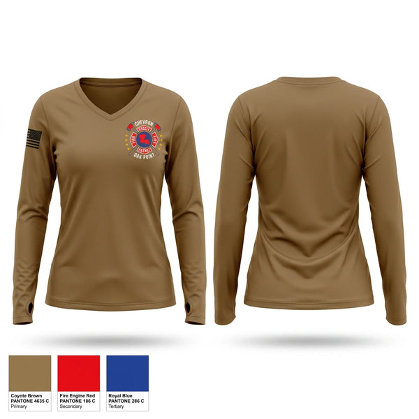 Womens Long Sleeve Vneck Shirt, Oak Point ERT, Fire Department, Teamtime, Team time, sublimation, custom sports apparel, team uniforms, spirit wear, spiritwear, sports uniforms, custom shirts, team store, custom team store, fundraiser sports, apparel fundraiser