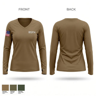 Womens Long Sleeve Vneck Shirt, BSFH, Army, Teamtime, Team time, sublimation, custom sports apparel, team uniforms, spirit wear, spiritwear, sports uniforms, custom shirts, team store, custom team store, fundraiser sports, apparel fundraiser