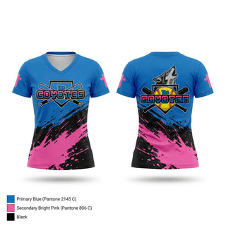 Womens Short Sleeve Vneck Shirt, Coyotes, Softball, Teamtime, Team time, sublimation, custom sports apparel, team uniforms, spirit wear, spiritwear, sports uniforms, custom shirts, team store, custom team store, fundraiser sports, apparel fundraiser