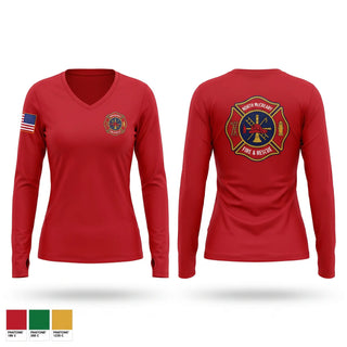 Womens Long Sleeve Vneck Shirt, North McCreary Fire & Rescue, Fire Department, Teamtime, Team time, sublimation, custom sports apparel, team uniforms, spirit wear, spiritwear, sports uniforms, custom shirts, team store, custom team store, fundraiser sports, apparel fundraiser